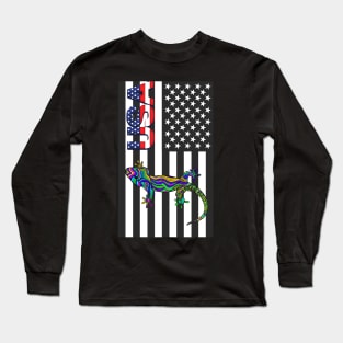 Island night lizard usa flag Long Sleeve T-Shirt